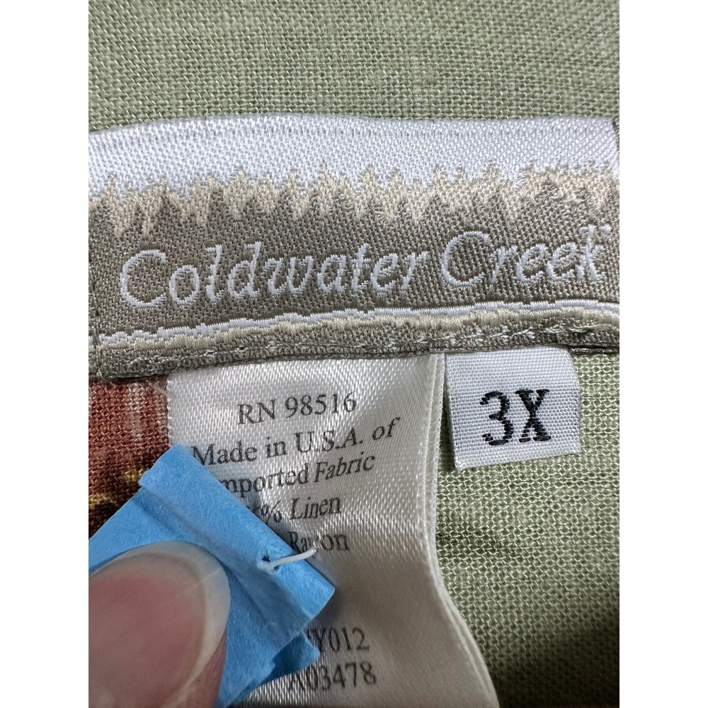 Coldwater Creek Women 3X Linen Blend Floral Button Up Shirt Sage Green LS - Picture 3 of 7